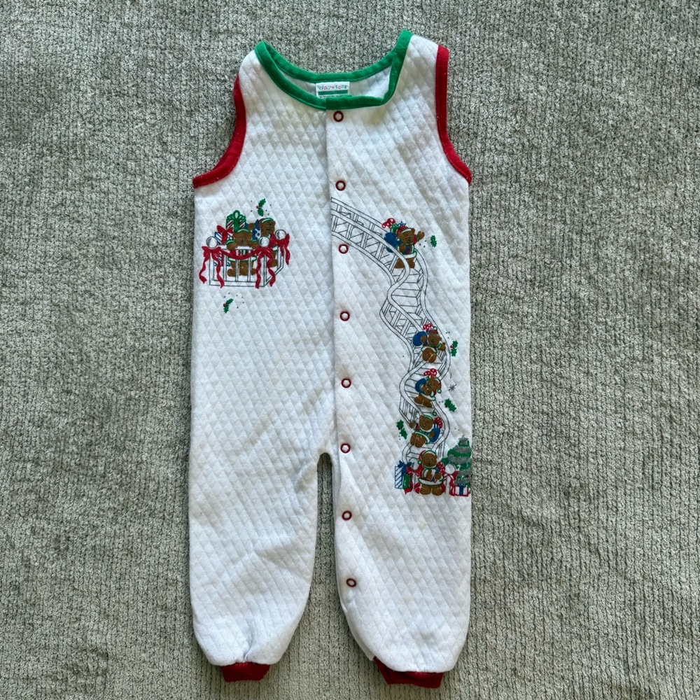 Vintage Tiny Toes Quilted Holiday Teddy Bear Romper Sleeveless‎ Christmas Retro